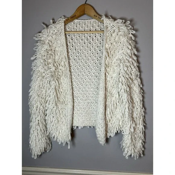 Open Knit Curly Que Cardigan Womens Size Medium Cream ivory Sweater - Picture 1 of 2